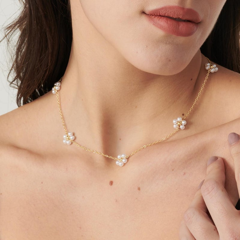 PRTGL Store Pearl Necklace: 14K Gold-Plated/White Gold-plated Pearl Necklace for Women 16.5” + 2” - Image 2